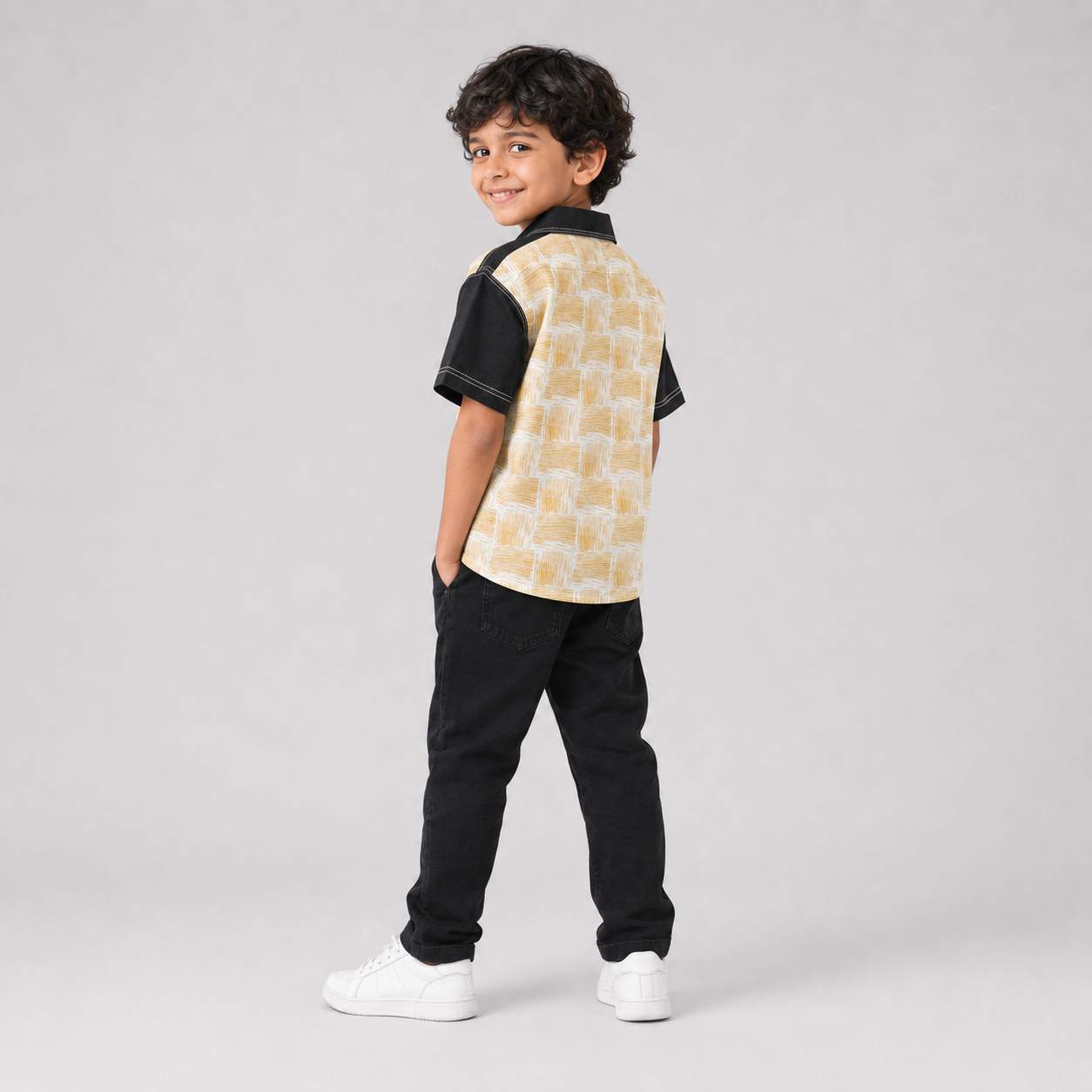 Mustard Checkered Short Sleeve Shirt for Boys