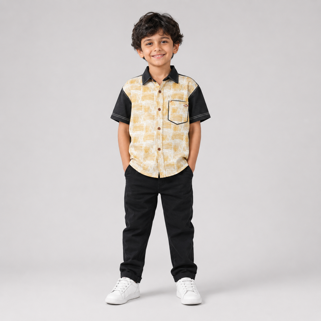 Mustard Checkered Short Sleeve Shirt for Boys