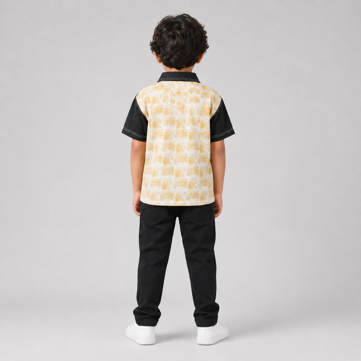 Mustard Checkered Short Sleeve Shirt for Boys